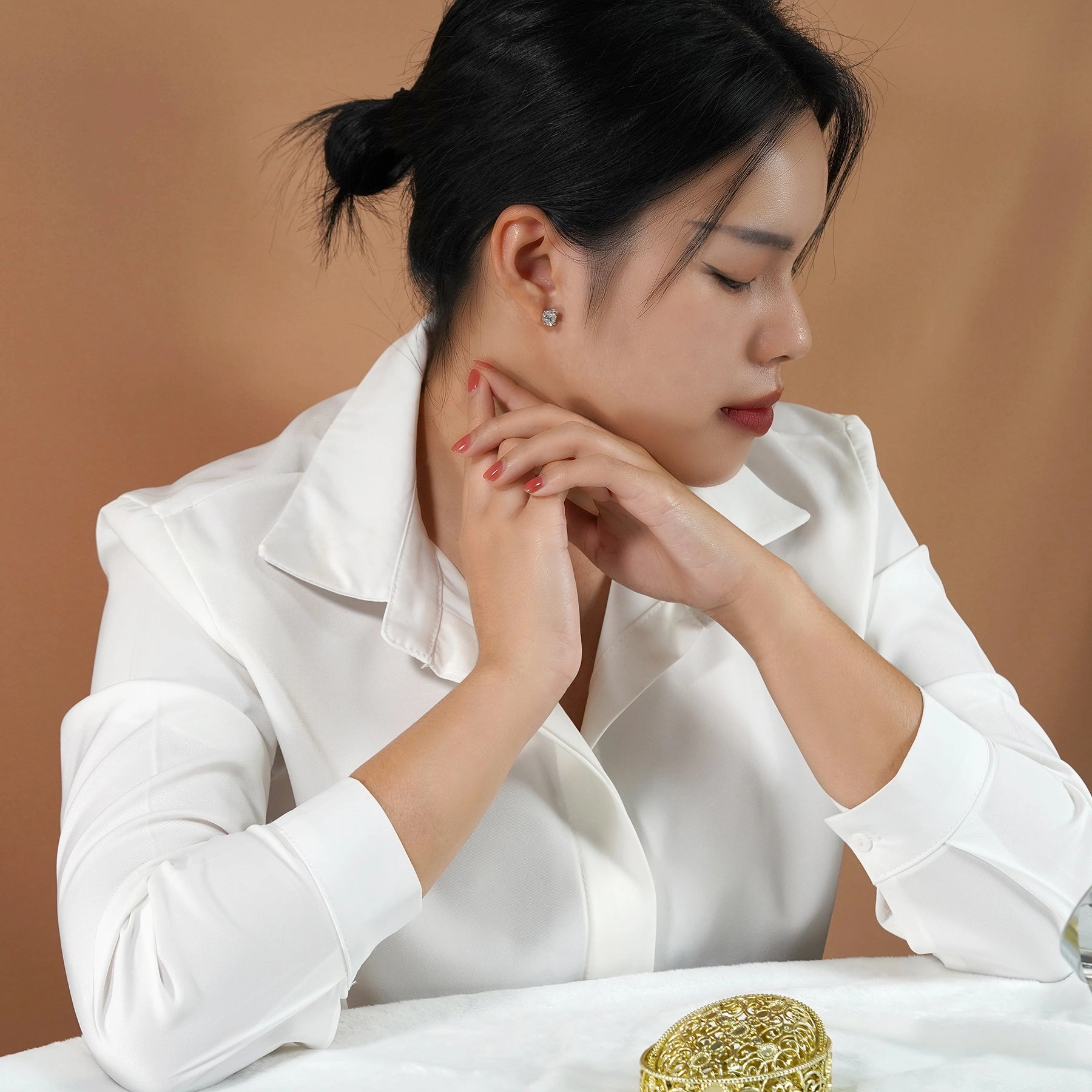 Everyday Accessory High-Quality Finish 0.20 Carat Ovate Diamond - 4 Prong Solitaire Stud Earrings - 18K White Gold Plating Over Silver