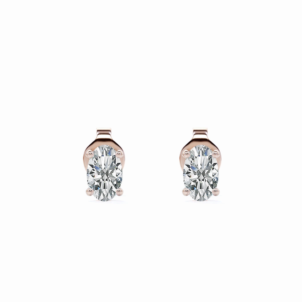 Seasonal Ornament Spiral Trinket 0.20 Carat Ovate Diamond - 4 Prong Solitaire Stud Earrings - 18K White Gold Plating Over Silver