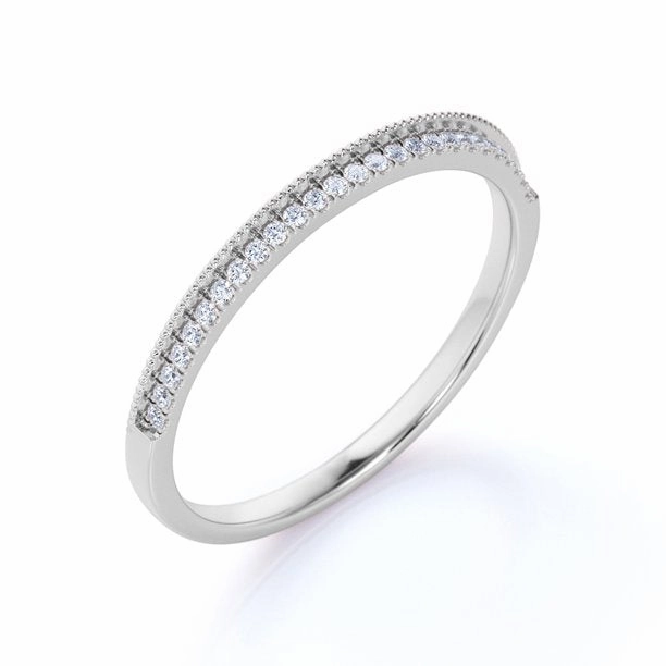 Beautiful Art Beautiful Ornament 0.30 ct Wedding Band - Stackable Ring - Pave - Dainty Ring