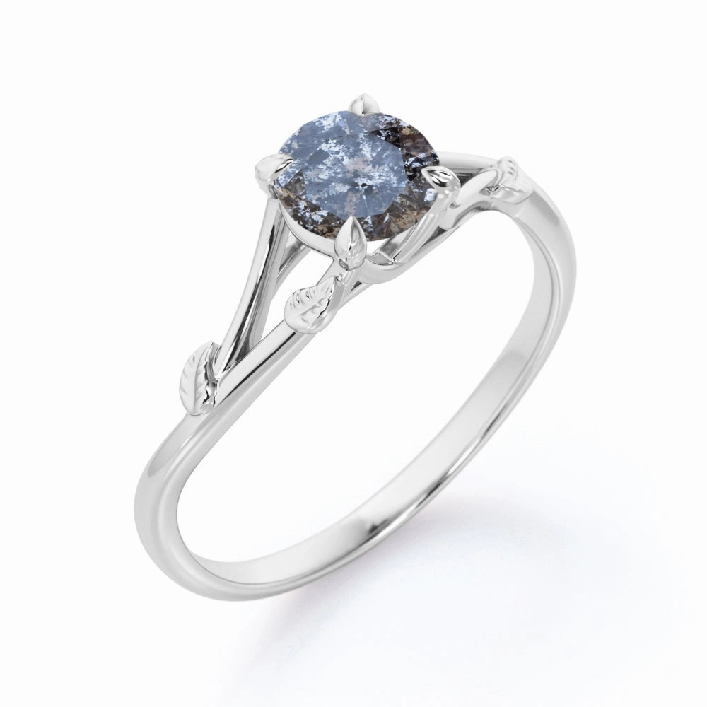 Beautiful Item Pure Form 0.33 Ct Round Cut Salt and Pepper Diamond Leaf Engagement Ring