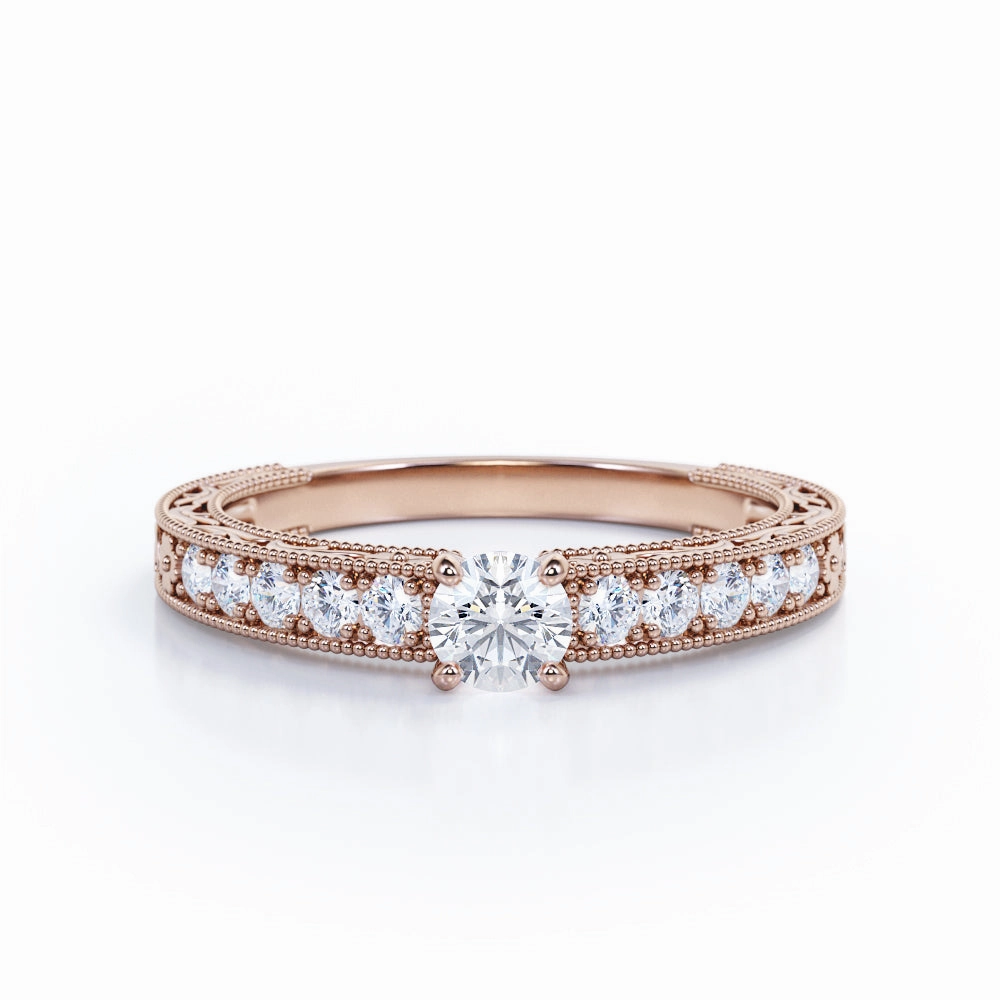 Art Deco 0.35 Carat Round Cut Diamond Antique Engagement Ring In White Gold