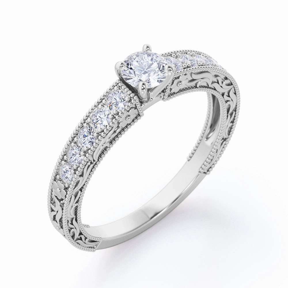 Glamorous Accessory 0.35 Carat Round Cut Diamond Antique Engagement Ring In White Gold