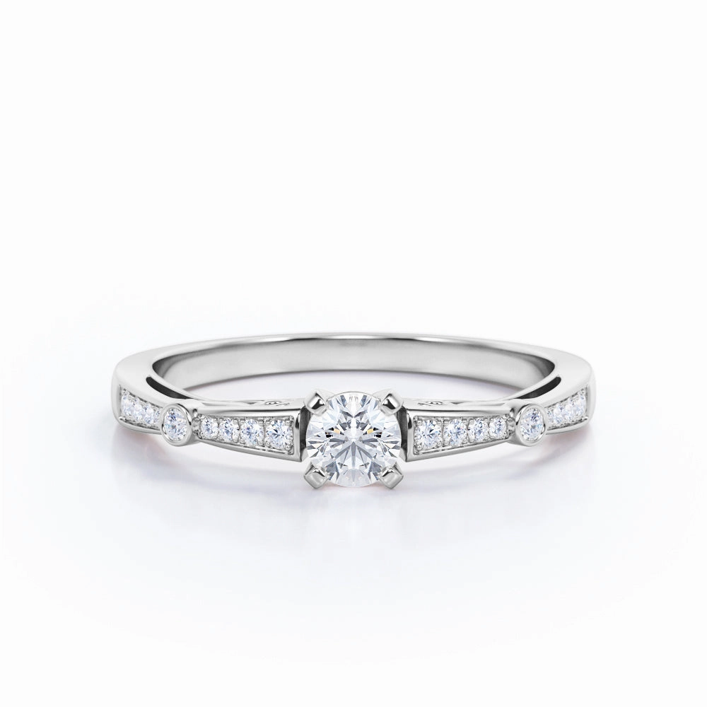 Understated Glimmer Value Style 0.40 Carat Round Cut Diamond 4 Prong Engagement Ring In White Gold