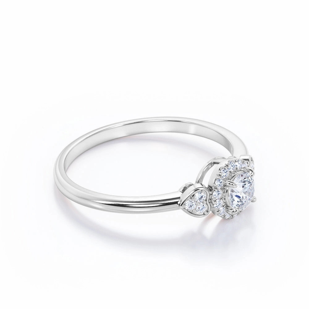 0.45 Carat Round Cut Diamond Halo Engagement Ring In White Gold Elegant Look Refined Harmony