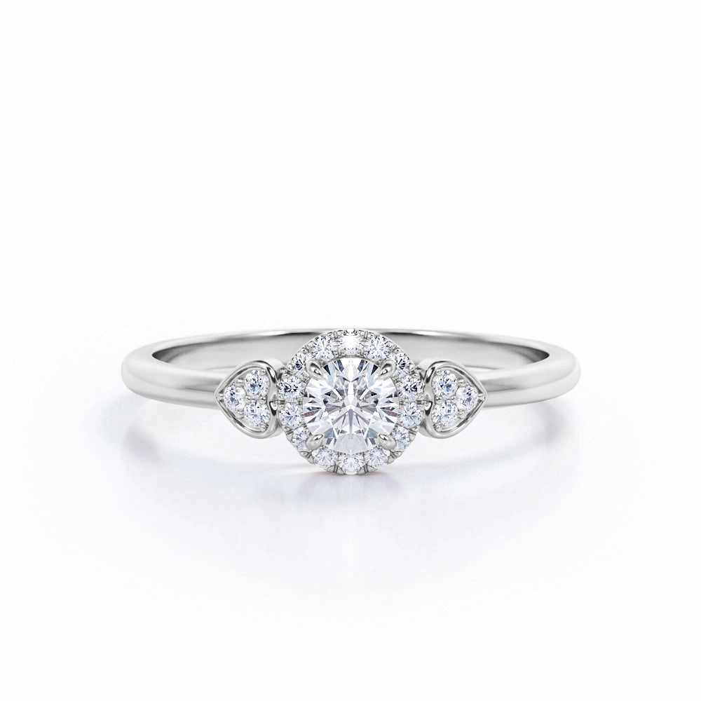 0.45 Carat Round Cut Diamond Halo Engagement Ring In White Gold Iconic Accent