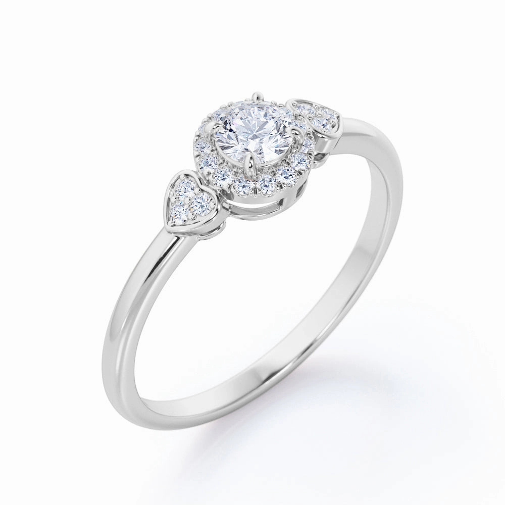 Lightweight Material 0.45 Carat Round Cut Diamond Halo Engagement Ring In White Gold