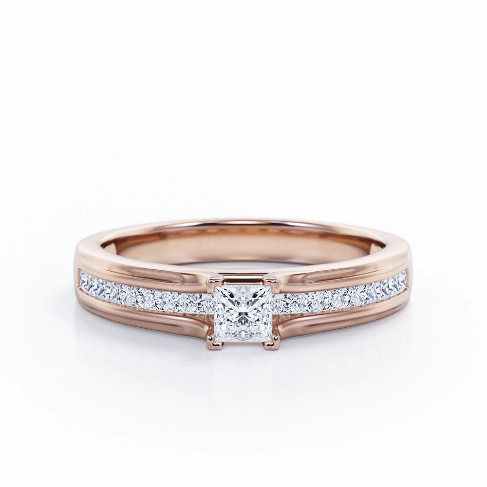 0.50 Ct Princess Cut Diamond Channel Engagement Ring Office Accent Refined Jewelry