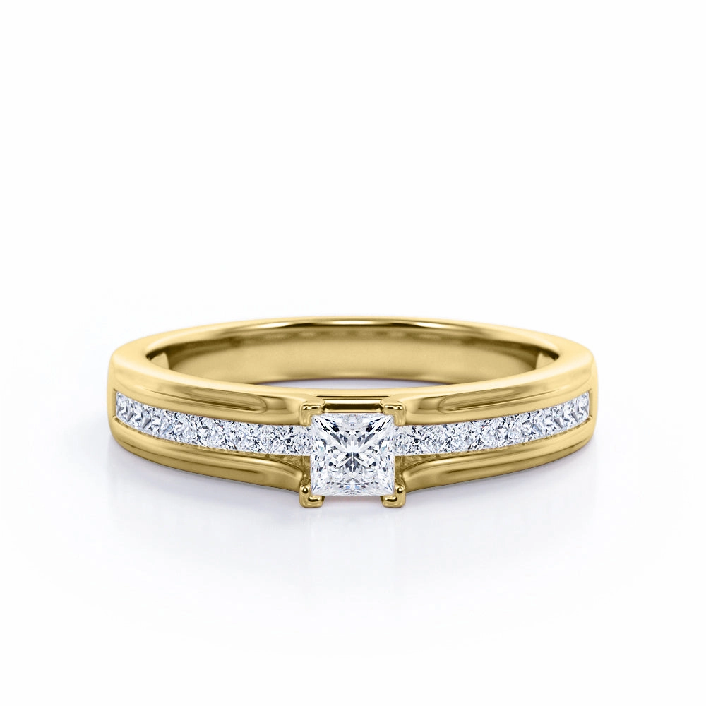 Luxurious Feel Sturdy Statement 0.50 Ct Princess Cut Diamond Channel Engagement Ring