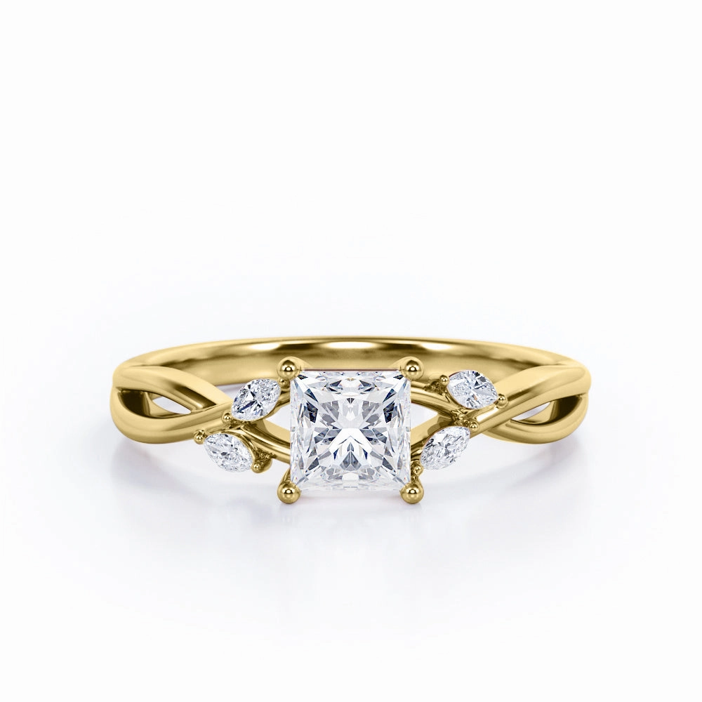 0.50 Ct Princess Cut Diamond Five Stone Engagement Ring Understated Finish