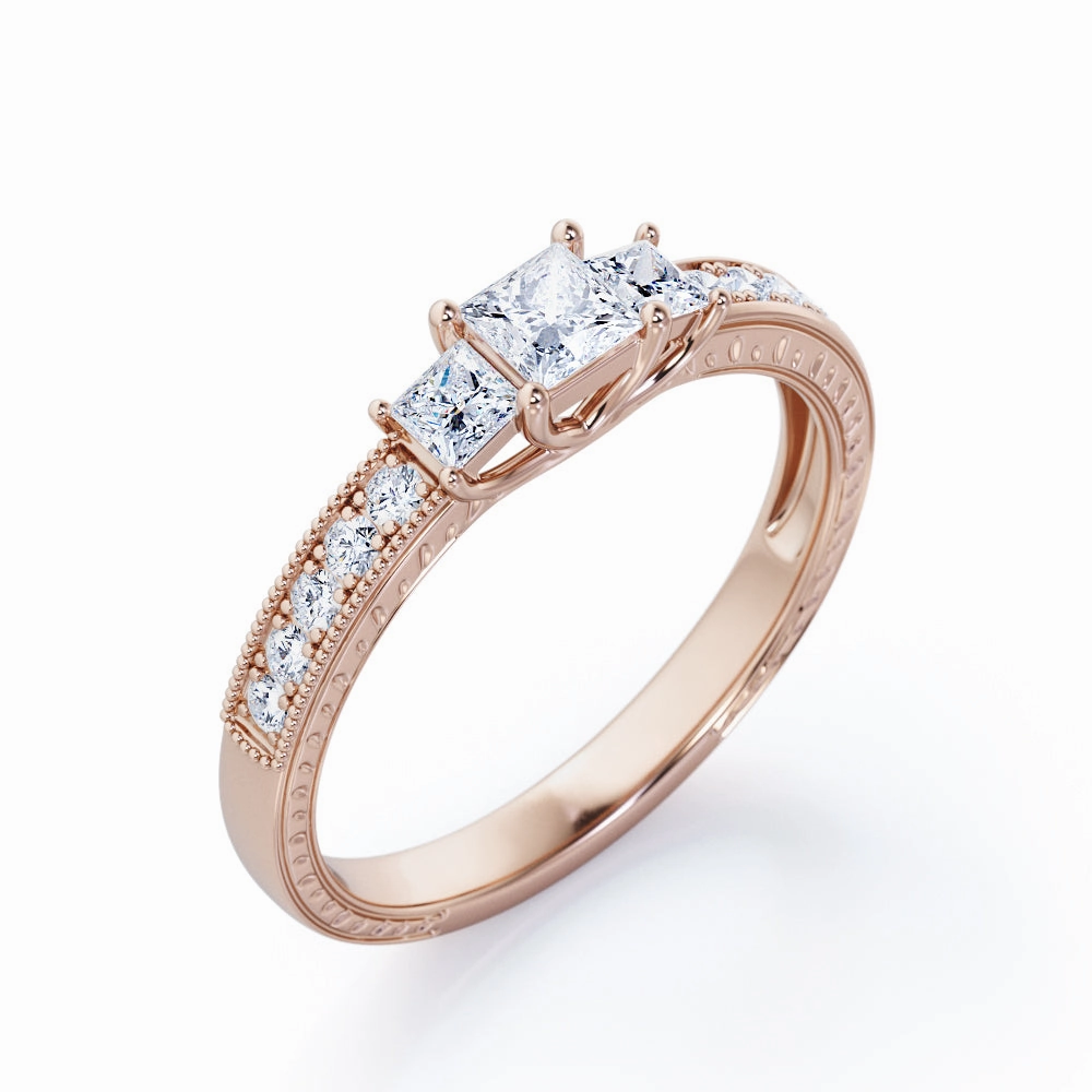 Artisan Gift 0.50 Ct Princess Cut Diamond Milgrain Engagement Ring