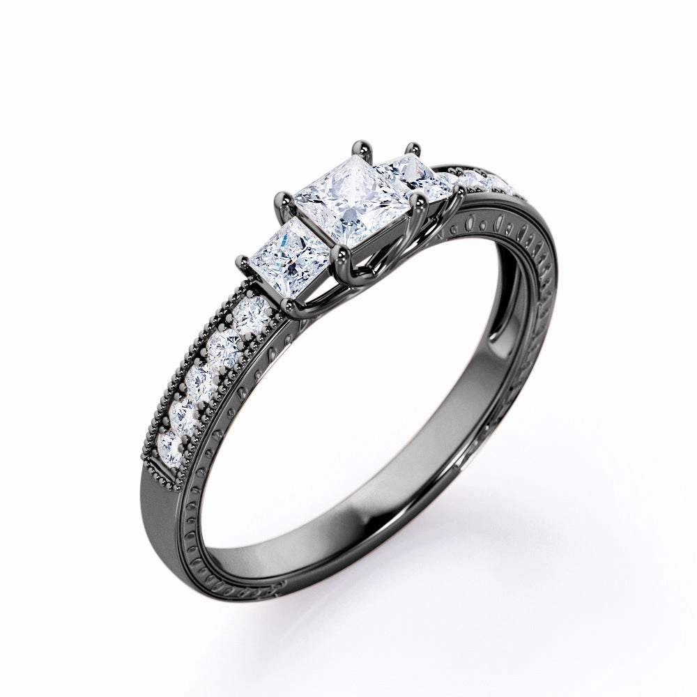 Simple Accessory 0.50 Ct Princess Cut Diamond Milgrain Engagement Ring