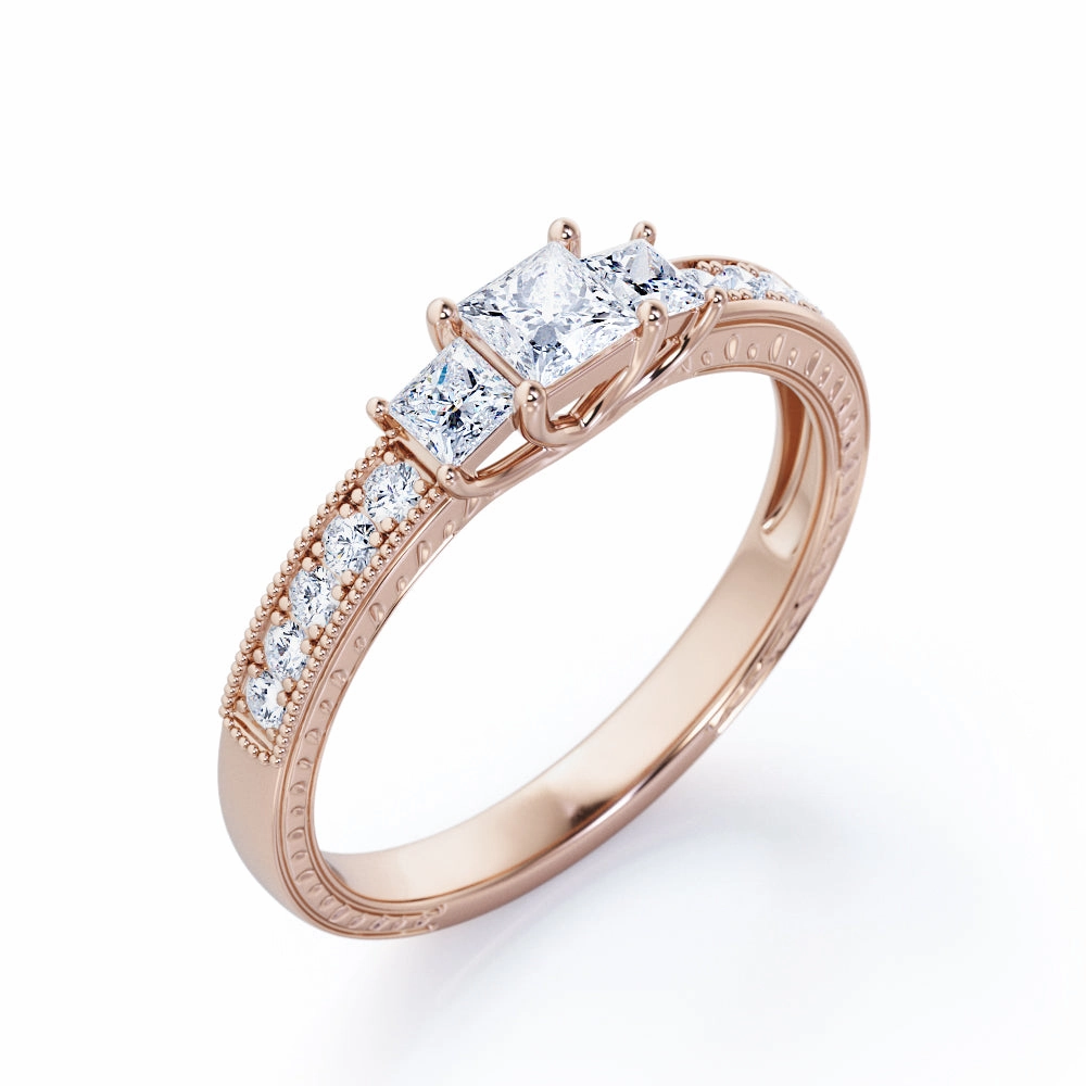 Bold Art 0.50 Ct Princess Cut Diamond Milgrain Engagement Ring