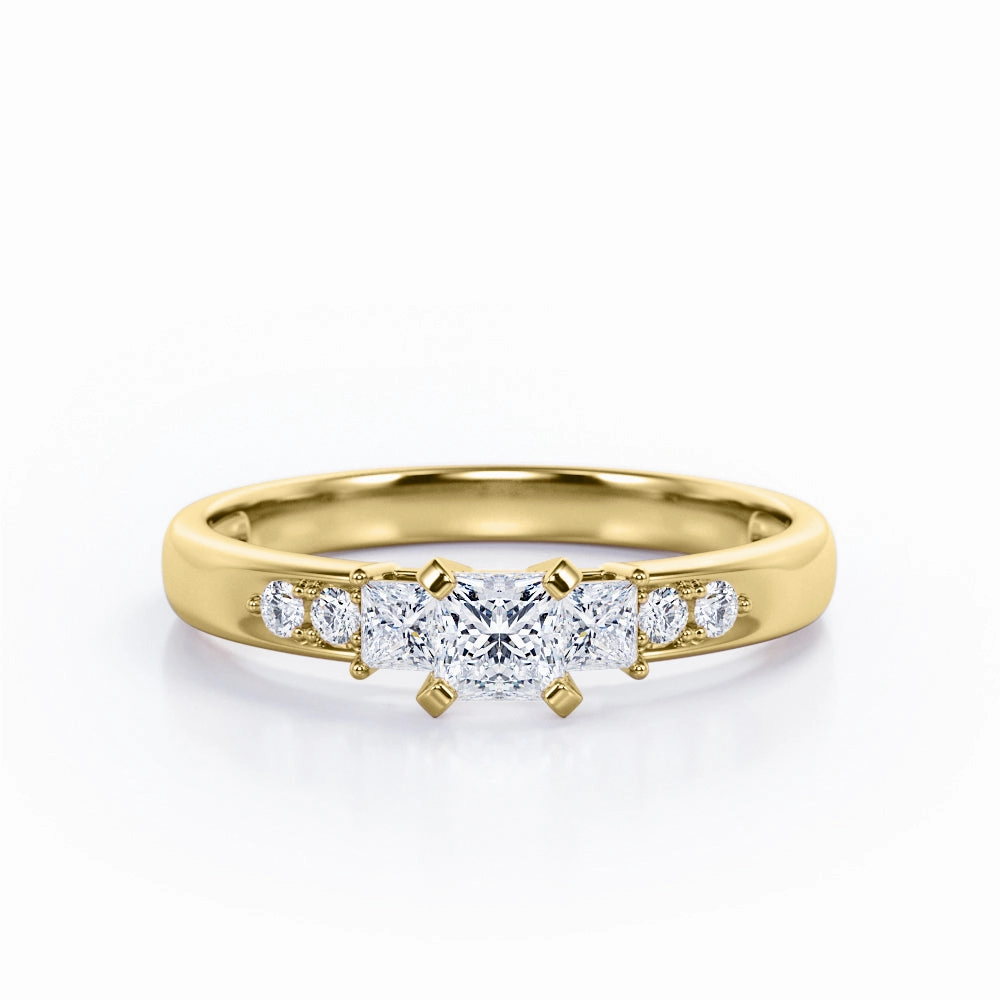 0.50 Ct Princess Cut Diamond Seven Stone Engagement Ring Modern Match