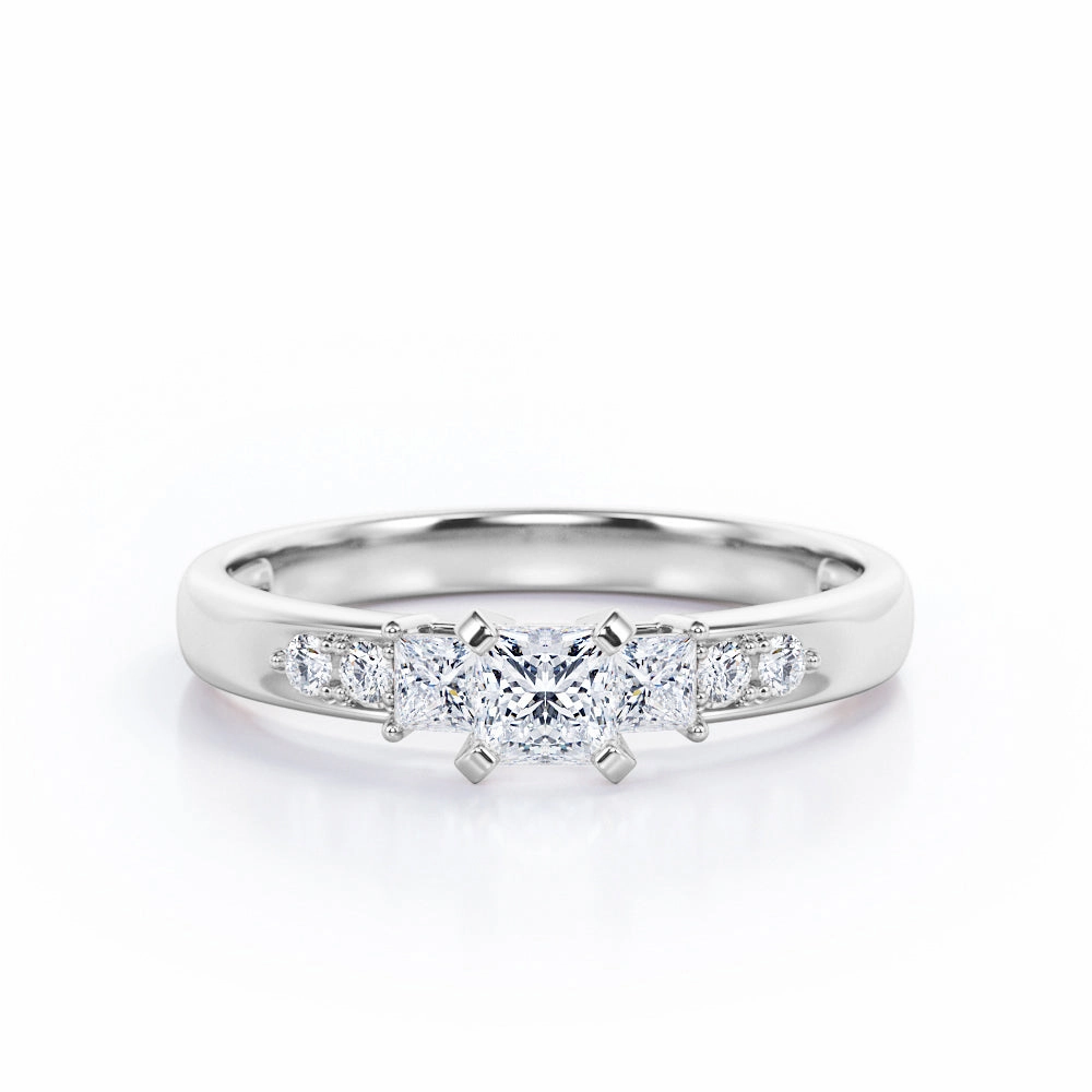 Exquisite Look Timeless Flow 0.50 Ct Princess Cut Diamond Seven Stone Engagement Ring