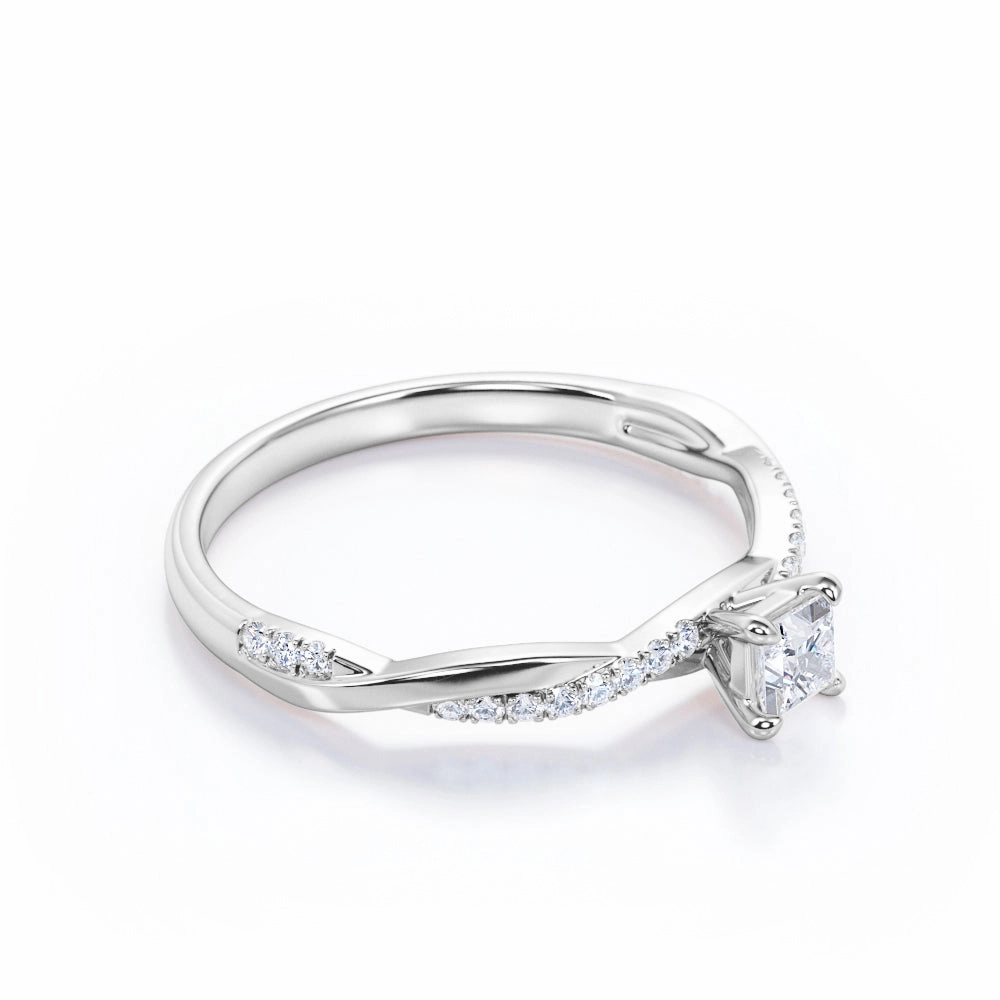 Designer Statement Sophisticated Design 0.50 Ct Princess Cut Diamond Twist Engagement Ring