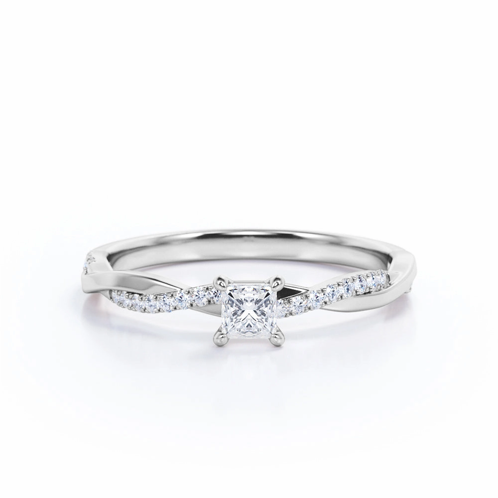0.50 Ct Princess Cut Diamond Twist Engagement Ring Glam Appeal Gift Pack