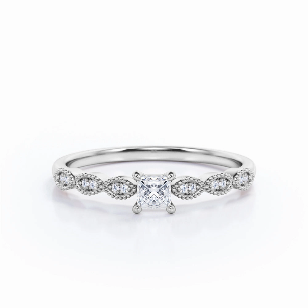 Creative Keepsake Fantastic Adornment 0.50 Ct Princess Cut Diamond Vintage Engagement Ring