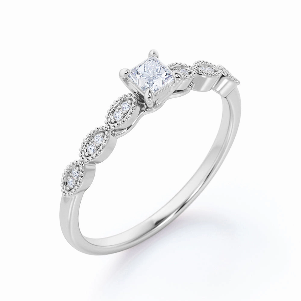 0.50 Ct Princess Cut Diamond Vintage Engagement Ring Affordable Trinket
