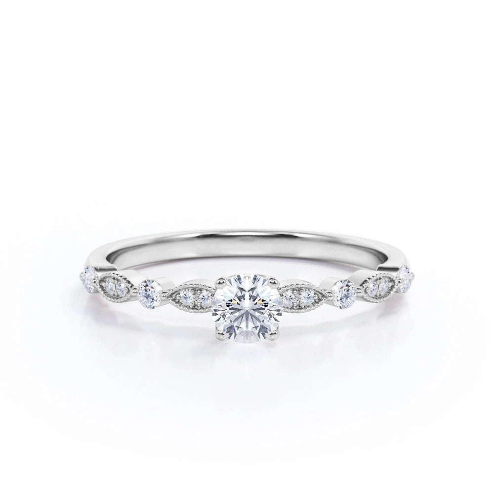 0.50 Ct Round Cut Diamond Antique Engagement Ring Ornate Trinket