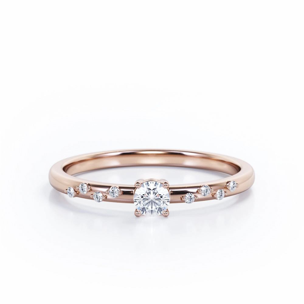 0.50 Ct Round Cut Diamond Dainty Engagement Ring Non Stretch Sparkling Style