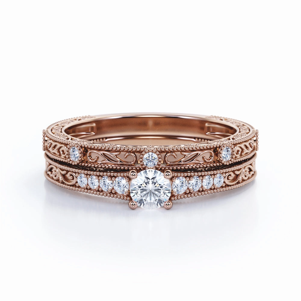 0.50 Ct Round Cut Diamond Vintage Bridal Set investment piece