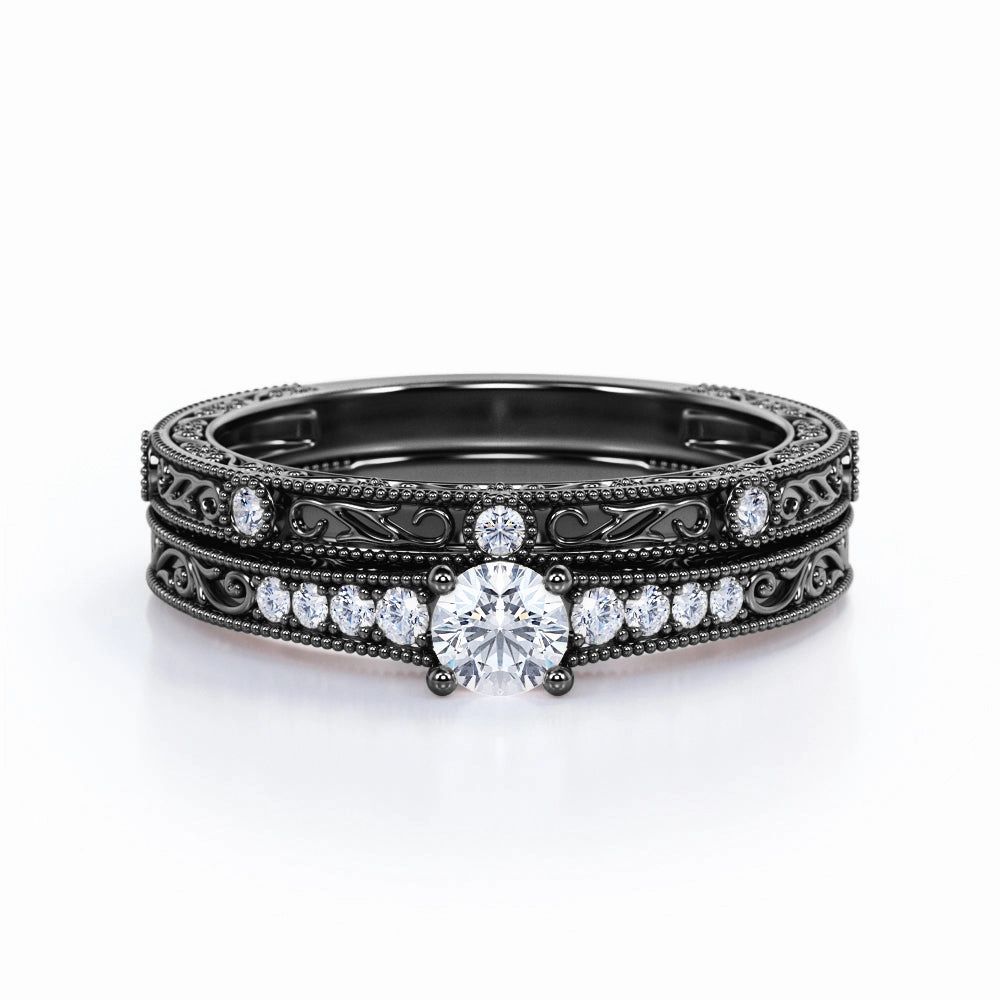 0.50 Ct Round Cut Diamond Vintage Bridal Set Beloved Gift Budget Friendly