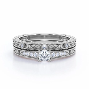 0.50 Ct Round Cut Diamond Vintage Bridal Set Elegant Jewelry Fantastic Design