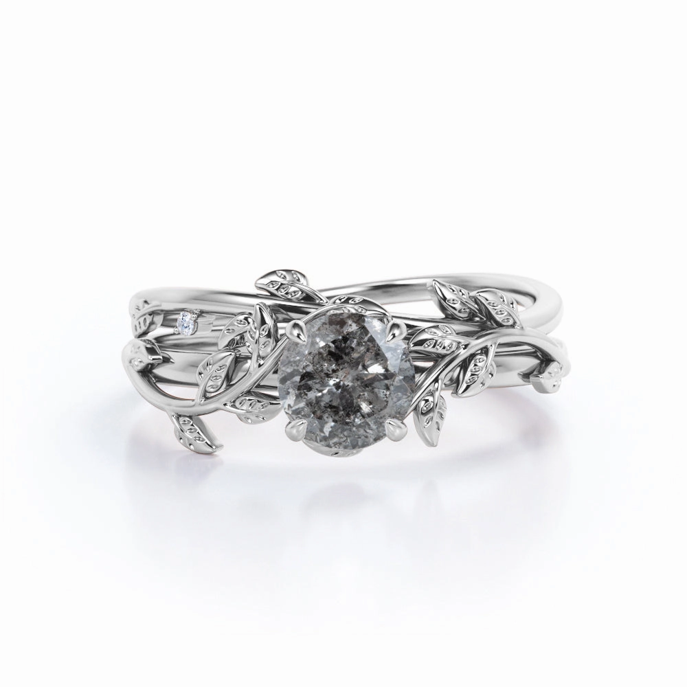 Affordable Jewelry Neutral Accessory 0.50 Ct Round Salt and Pepper Diamond Floral Bridal Set