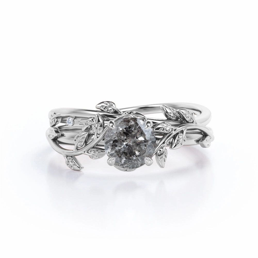 Stylish Ornament 0.50 Ct Round Salt and Pepper Diamond Floral Bridal Set