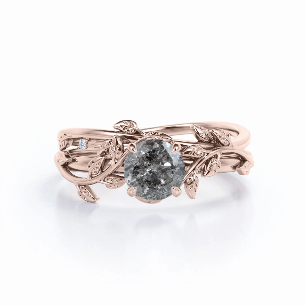 Exploratory Piece 0.50 Ct Round Salt and Pepper Diamond Floral Bridal Set