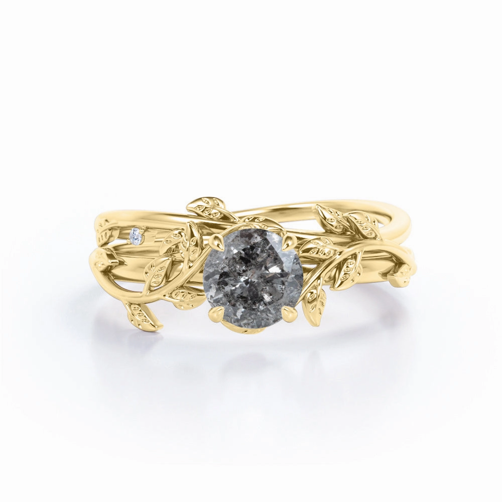 Personal Embellishment Refined Jewelry 0.50 Ct Round Salt and Pepper Diamond Floral Bridal Set