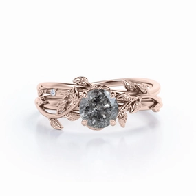 Exploratory Piece 0.50 Ct Round Salt and Pepper Diamond Floral Bridal Set