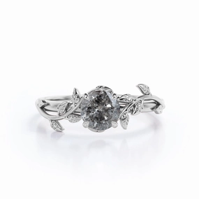 0.50 Ct Round Salt and Pepper Diamond Leaf Engagement Ring Classic Present Customizable item