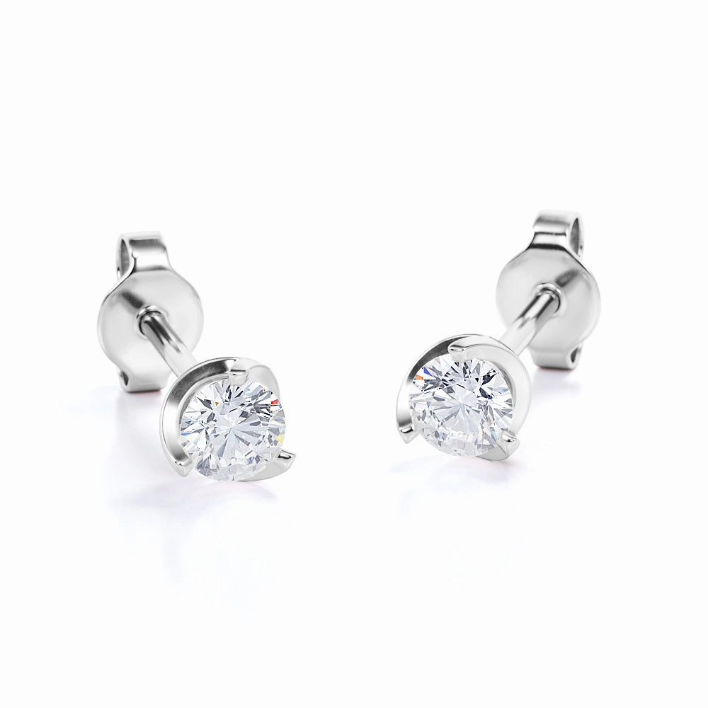 Magnificent Piece 0.50 CT TDW Tension Set - Martini Set Natural Round Diamond Modern Ear Studs in White Gold