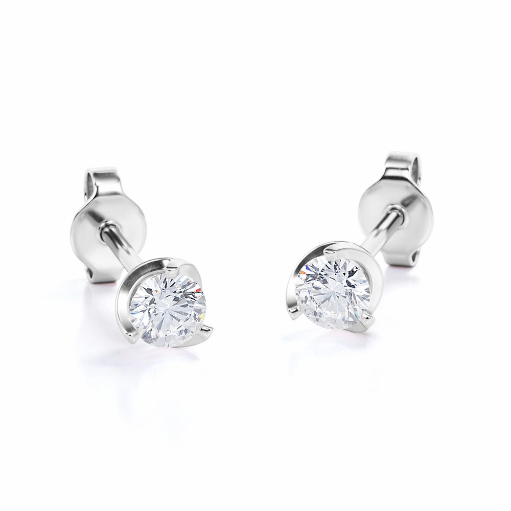0.50 CT TDW Tension Set - Martini Set Natural Round Diamond Modern Ear Studs in White Gold Grand Trinket