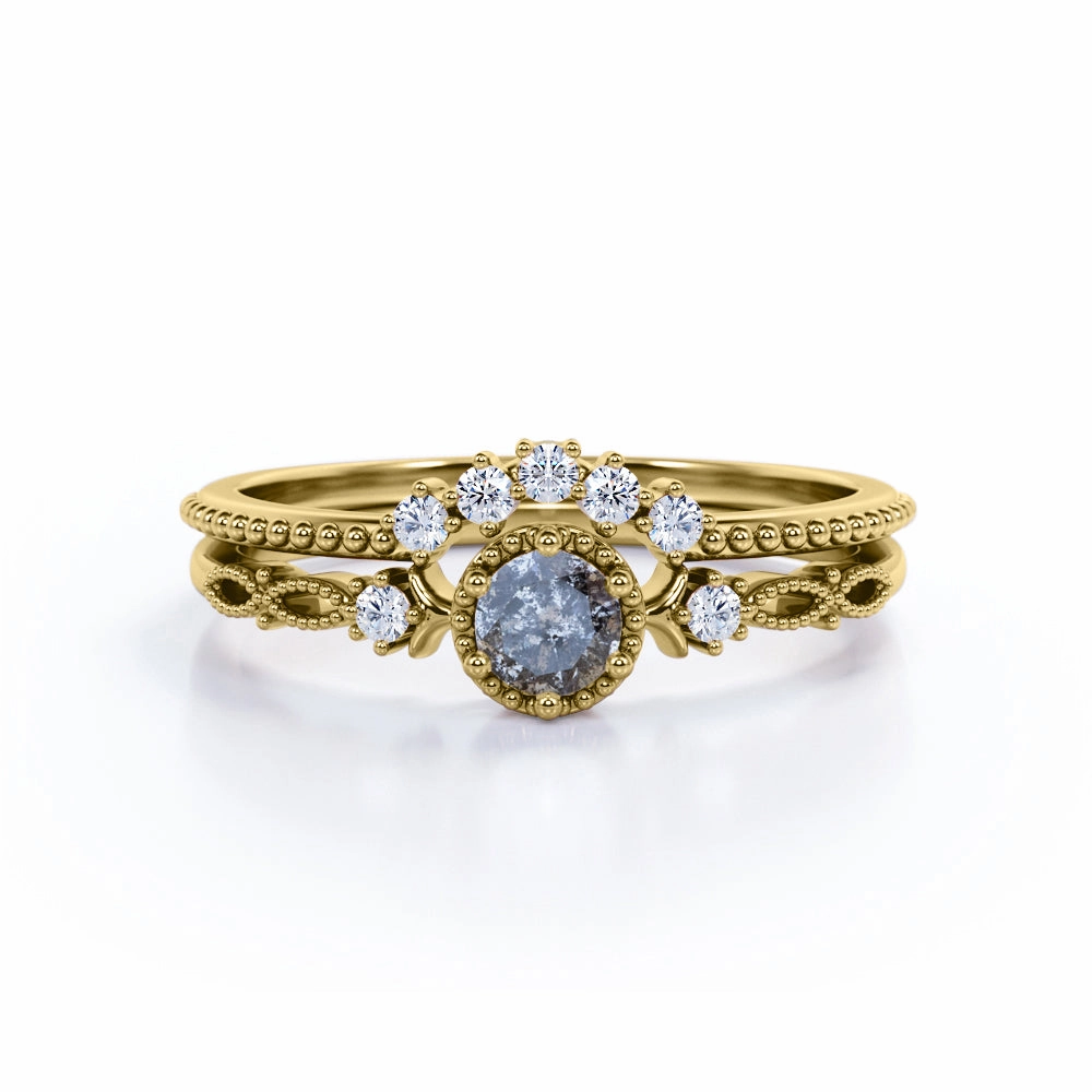 Style Statement 0.53 Ct Round Salt and Pepper Diamond Vintage Wedding Ring Set