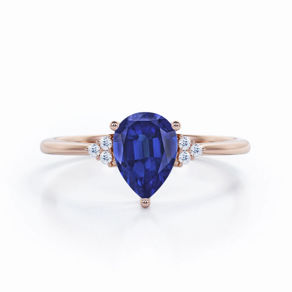 Glittery Accent Custom Expression 0.5 Ct Pear Cut Lab Sapphire Seven Stone Engagement Ring