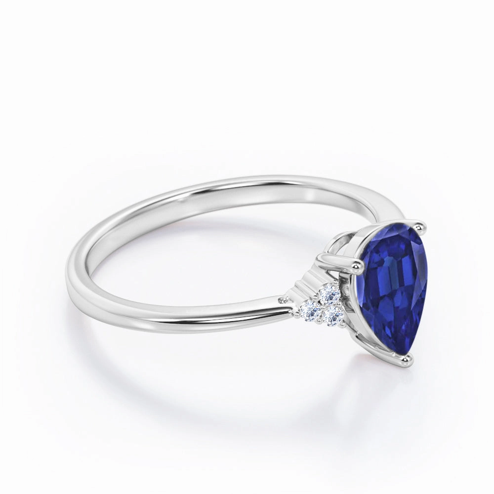 Smart Design Wonderful Gift 0.5 Ct Pear Cut Lab Sapphire Seven Stone Engagement Ring