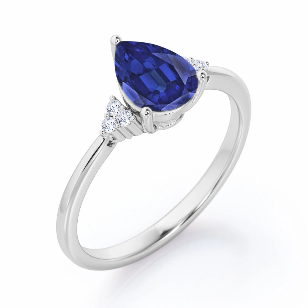 0.5 Ct Pear Cut Lab Sapphire Seven Stone Engagement Ring Handcrafted Object Ornate Work