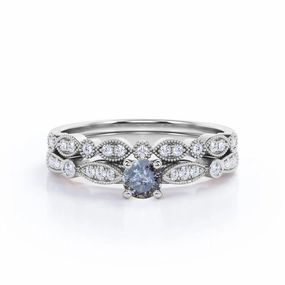 Delicate Product 0.60 Ct Round Salt and Pepper Diamond Art Deco Wedding Ring Set