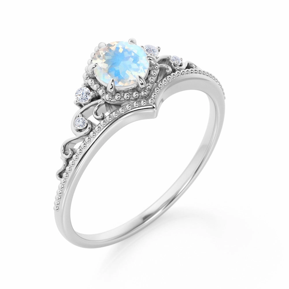 Stylish Expression Economical Art 0.65 ct Round Moonstone Art Deco Engagement Ring