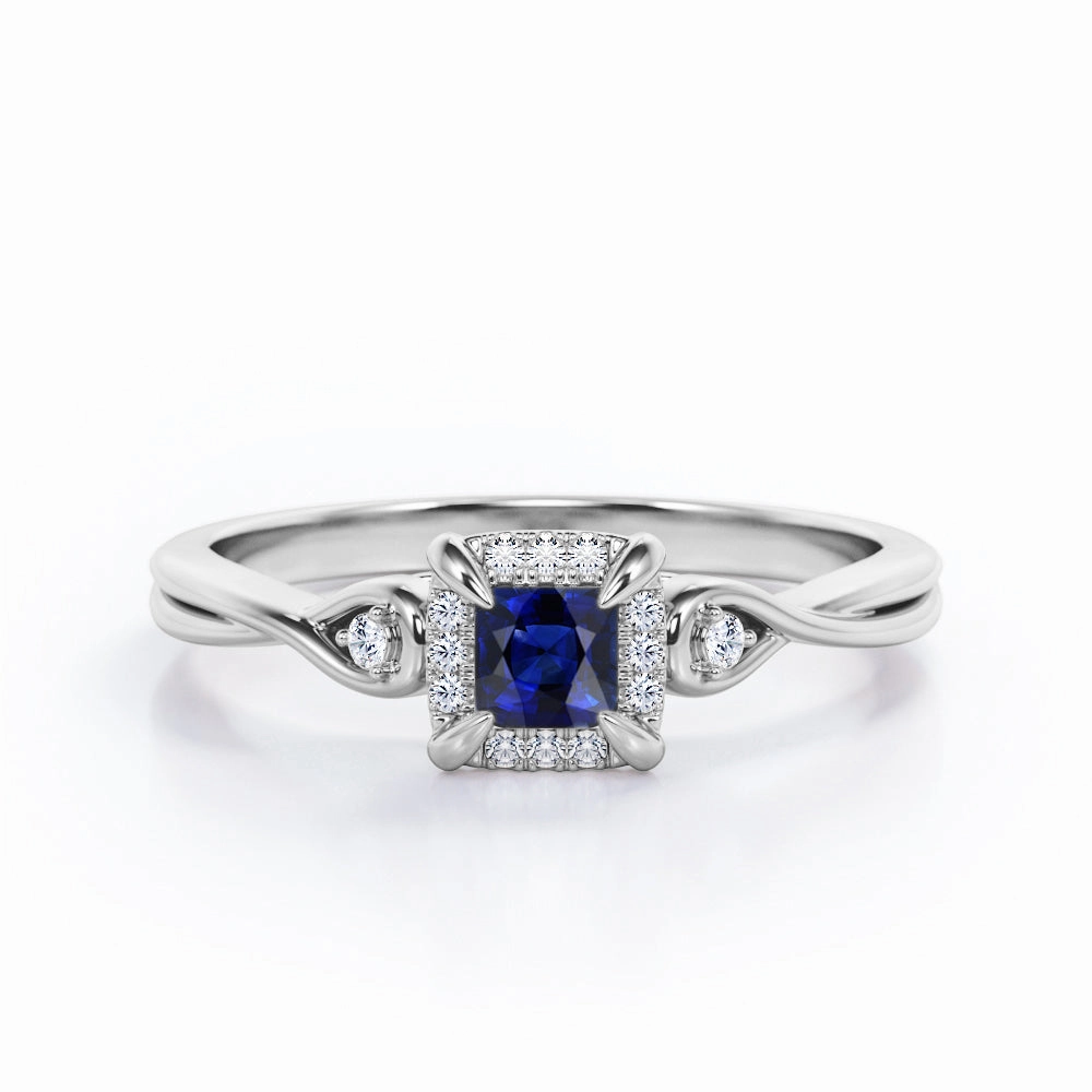 Handcrafted Design Dramatic Gift 0.6 Ct Princess Cut Lab Sapphire Twisted Engagement Ring