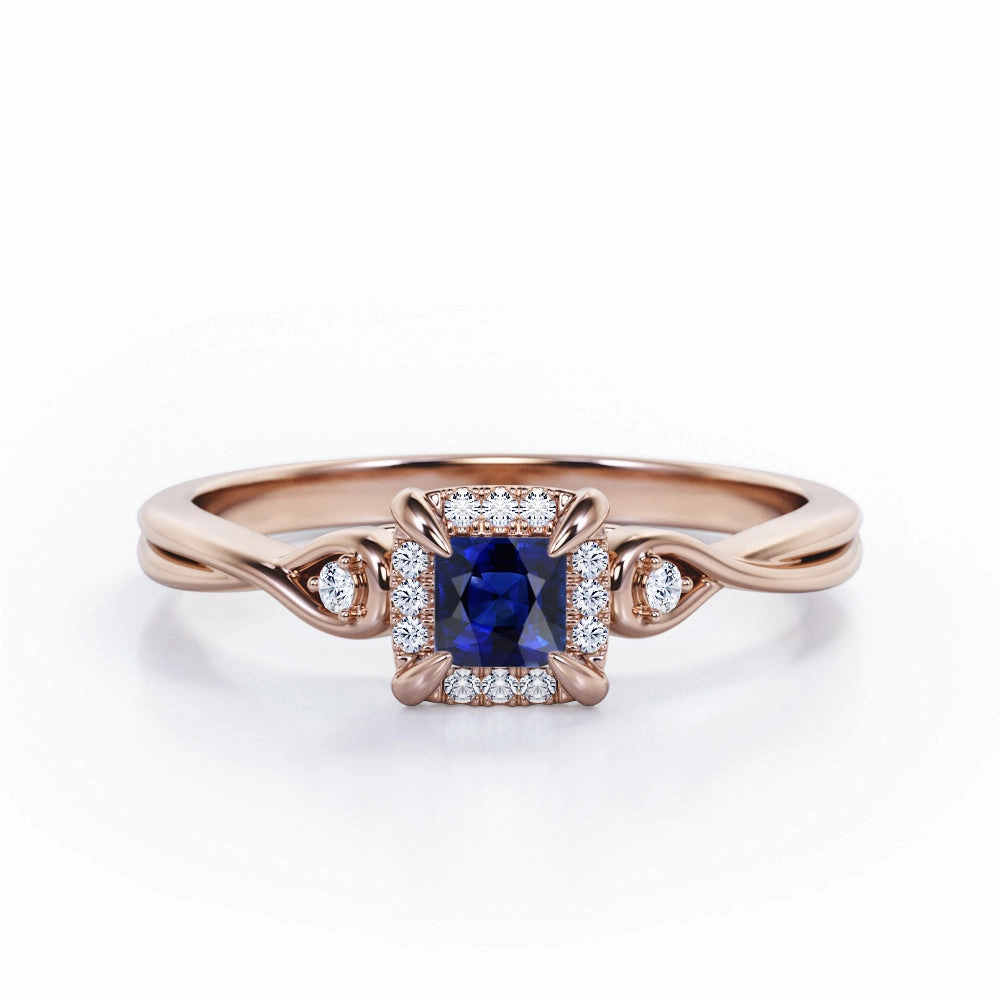 0.6 Ct Princess Cut Lab Sapphire Twisted Engagement Ring Beautiful Work