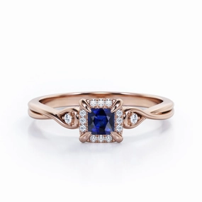 0.6 Ct Princess Cut Lab Sapphire Twisted Engagement Ring Beautiful Work