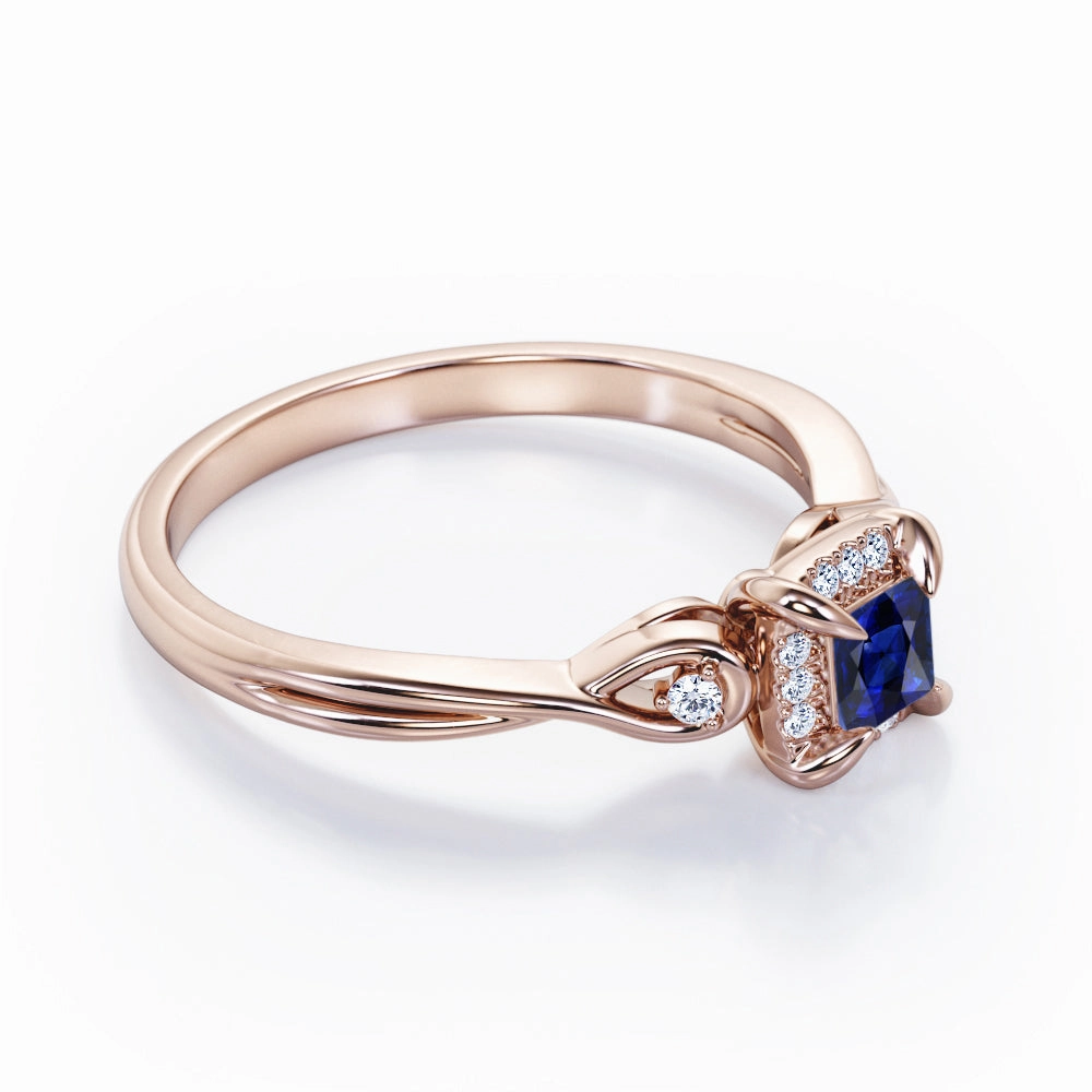 0.6 Ct Princess Cut Lab Sapphire Twisted Engagement Ring Graceful Detail