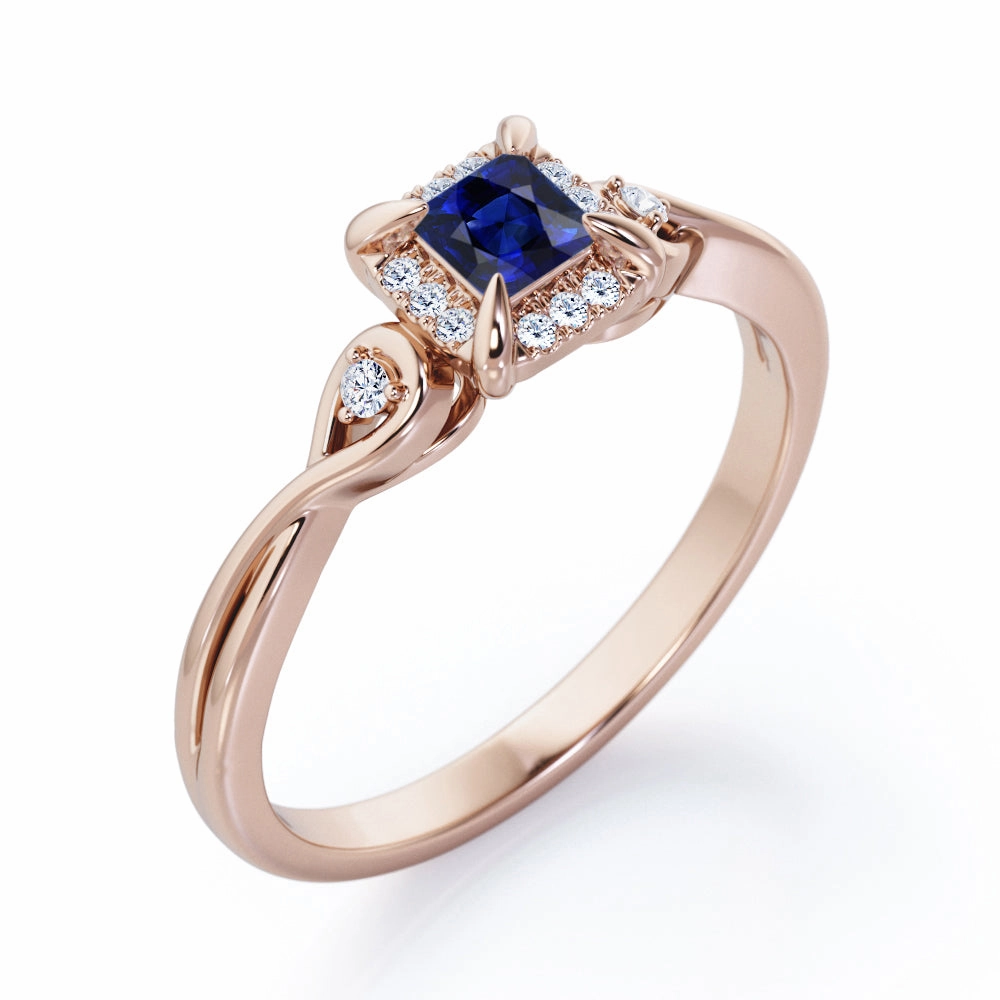 0.6 Ct Princess Cut Lab Sapphire Twisted Engagement Ring Sentimental Style Charming Accent