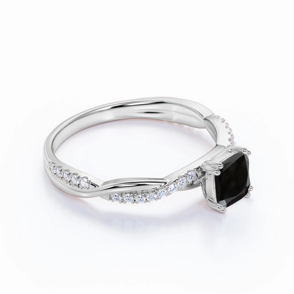 Excellent Style Comfortable Object 0.75 ct Cushion Lab Black Diamond Infinity Engagement Ring
