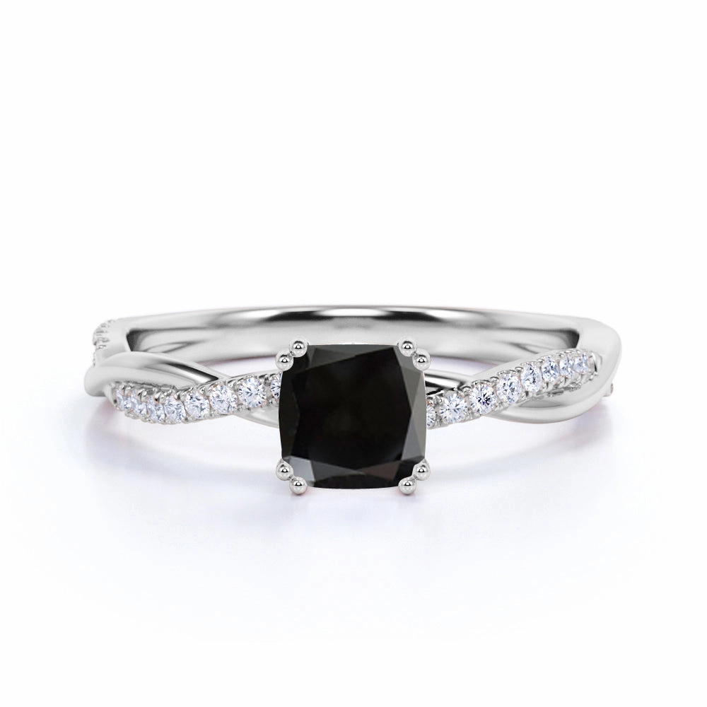 0.75 ct Cushion Lab Black Diamond Infinity Engagement Ring Exquisite Object