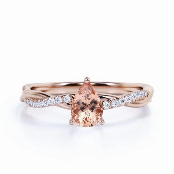 Sophisticated Design Minimal Beauty 0.75 ct Pear Morganite Twisted Infinity Wedding Ring
