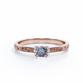 0.75 Ct Round Salt and Pepper Diamond Art Deco Engagement Ring Chic Accessory